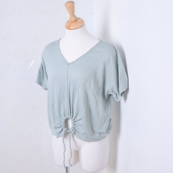 Pink Rose | Mint green womans t shirt with key hoke tie up - Picture 1 of 12